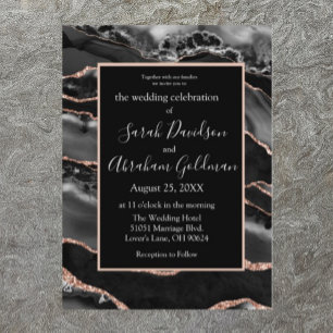 Invitation Mariage d'agrafe d'or Rose noir personnalisé