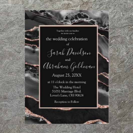 Invitation Mariage d'agrafe d'or Rose noir personnalisé