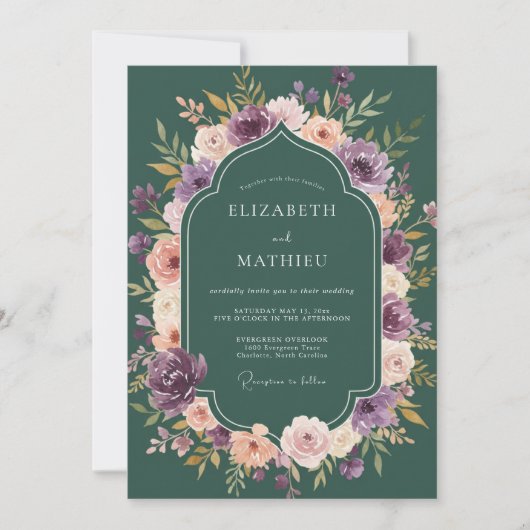 Invitation Mariage Dahlia Améthyste Sarcelle (Devant)