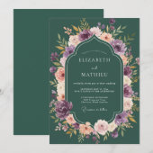 Invitation Mariage Dahlia Améthyste Sarcelle (Devant / Derrière)