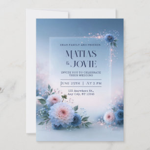 Invitation Mariage Dahlia Bleu Lueur Rose