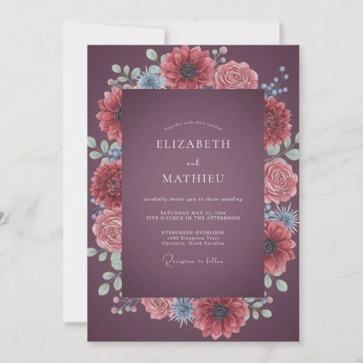 Invitation Mariage Dahlia Corail Prune (Devant)