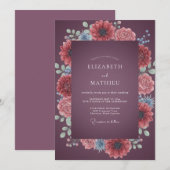 Invitation Mariage Dahlia Corail Prune (Devant / Derrière)