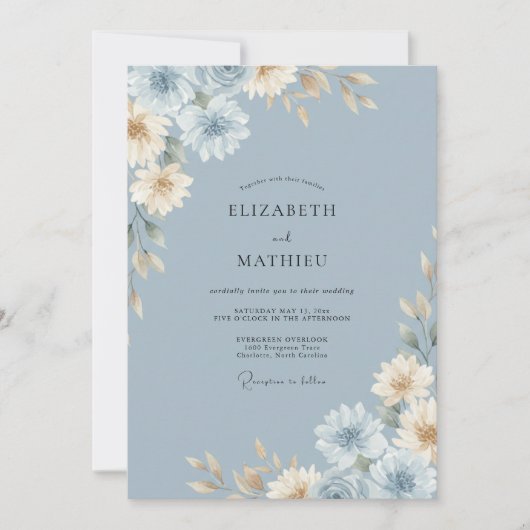 Invitation Mariage Dahlia Crème d'Ardoise (Devant)