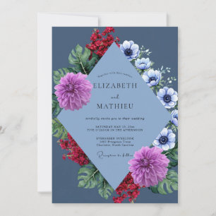 Invitation Mariage Dahlia Magenta Ardoise