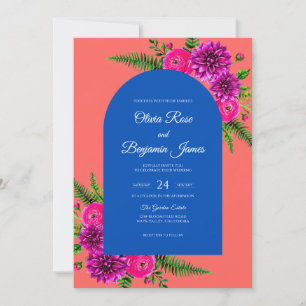 Invitation Mariage Dahlia Magenta Corail