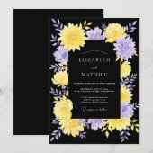 Invitation Mariage Dahlia Noir Jaune Violet (Devant / Derrière)