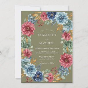 Invitation Mariage Dahlia Olive Magenta