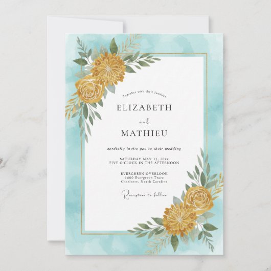 Invitation Mariage Dahlia Or Cyan (Devant)
