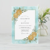 Invitation Mariage Dahlia Or Cyan (Debout devant)