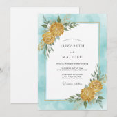 Invitation Mariage Dahlia Or Cyan (Devant / Derrière)