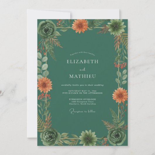 Invitation Mariage Dahlia Orange Rouille (Devant)