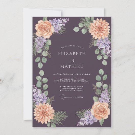 Invitation Mariage Dahlia Pêche Prune (Devant)