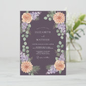 Invitation Mariage Dahlia Pêche Prune (Debout devant)