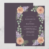 Invitation Mariage Dahlia Pêche Prune (Devant / Derrière)