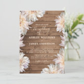 Invitation Mariage Dahlia rose Floral Rustique Bois (Debout devant)