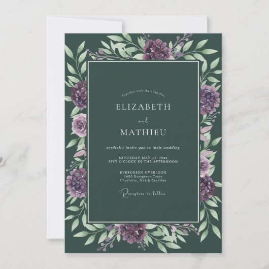 Invitation Mariage Dahlia Rouge Foncé (Devant)