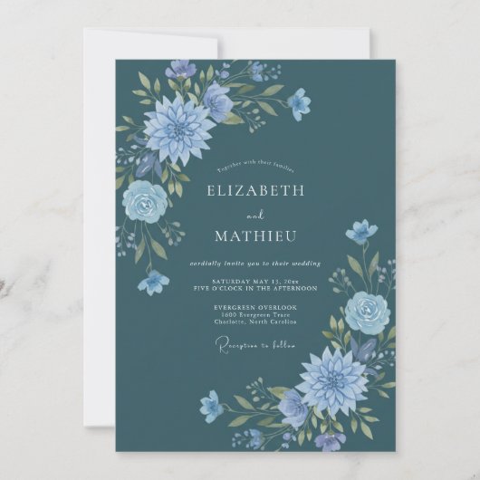 Invitation Mariage Dahlia Saphir Ardoise (Devant)
