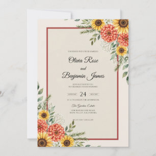 Invitation Mariage Dahlia Tournesol Rouille