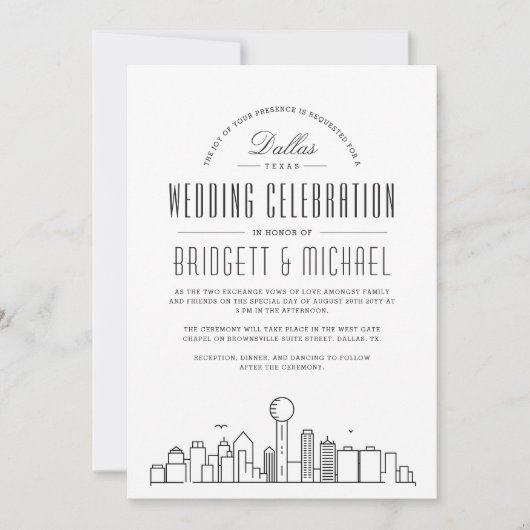Invitation Mariage Dallas | Ligne Skyline Déco Moderne (Devant)