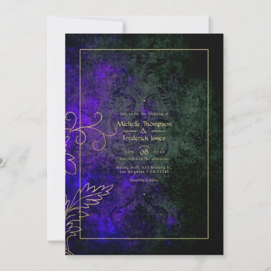 Invitation Mariage damas doré vintage (Devant)