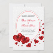 Invitation Mariage Damask et cœurs rouges (Devant)