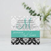 Invitation Mariage Damask Nom du monogramme Turquoise Invitat (Debout devant)