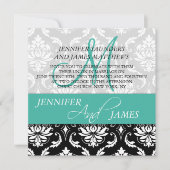 Invitation Mariage Damask Nom du monogramme Turquoise Invitat (Devant)