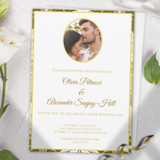 Invitation Mariage damask or et vert
