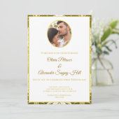 Invitation Mariage damask or et vert (Debout devant)