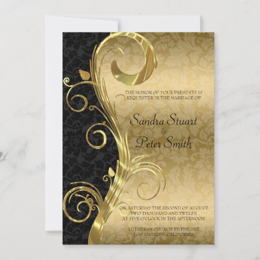 Invitation Mariage Damask Or Tourbillon Et Or Noir (Devant)