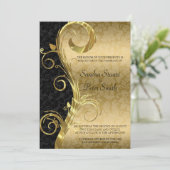 Invitation Mariage Damask Tourbillon Or Et Noir Or (Debout devant)