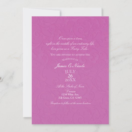Invitation Mariage Damaskee Conte de Fées Rose Princesse (Devant)