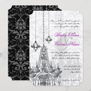 Invitation Mariage damasquiné lustre gris rose noir