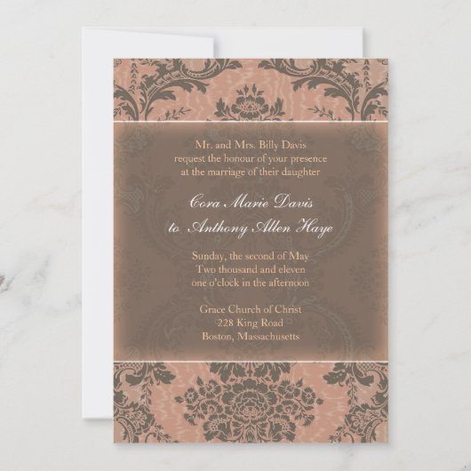 Invitation Mariage damassé à l'élégance rose (Devant)