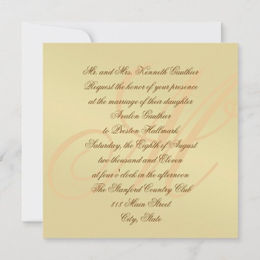 Invitation Mariage damassé au monogramme Gold Meta (Dos)