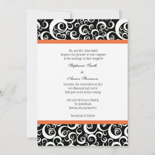 Invitation mariage damassé avec Orange (Devant)