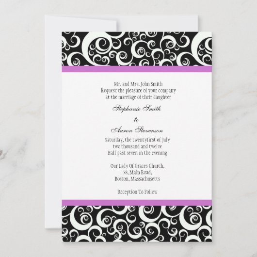 Invitation mariage damassé avec pourpre (Devant)