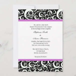 Invitation mariage damassé avec pourpre