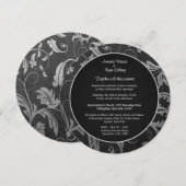 Invitation Mariage damassé Black et Silver Round (Devant / Derrière)