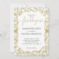 Invitation Mariage damassé blanche et or