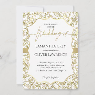 Invitation Mariage damassé blanche et or
