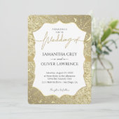 Invitation Mariage damassé blanche et or (Debout devant)