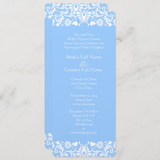 Invitation Mariage damassé bleu poudre (Devant / Derrière)