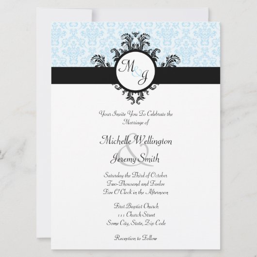 Invitation Mariage damassé bleue (Dos)