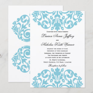 Invitation Mariage damassé bleue