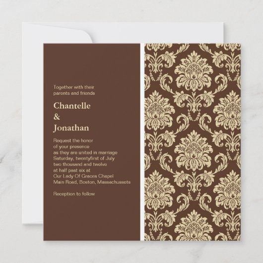 Invitation Mariage damassé Brown (Devant)