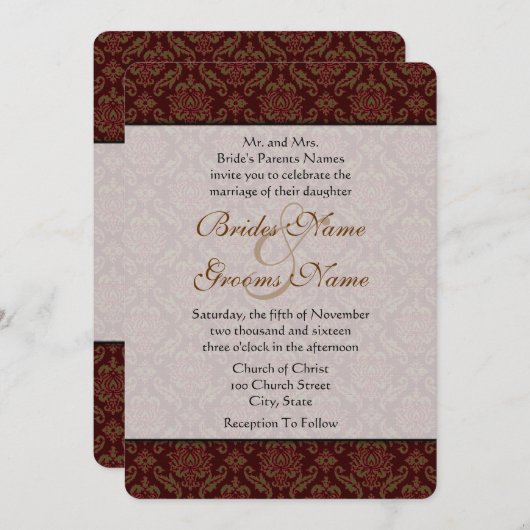 Invitation Mariage damassé Brown (Devant / Derrière)