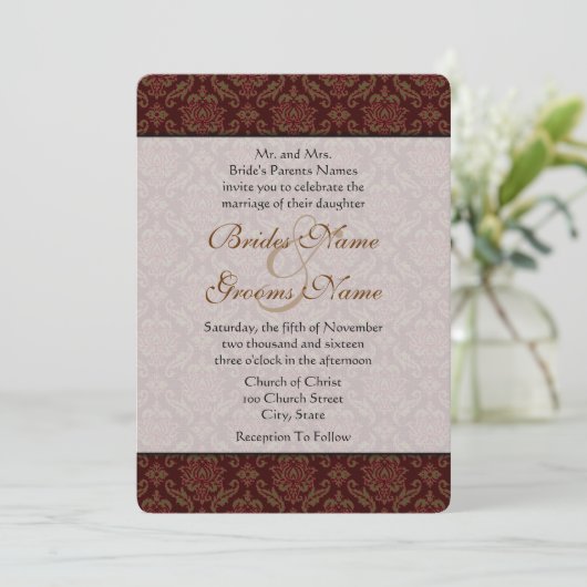 Invitation Mariage damassé Brown (Debout devant)