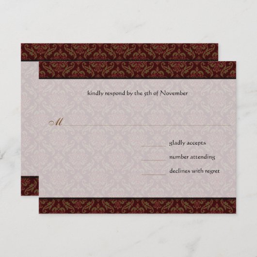 Invitation Mariage damassé Brown (Devant / Derrière)